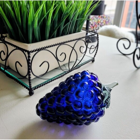 Handblown Glass Grapes--cobalt Blue Glass Grape Cluster--mid  Vintage Cobalt Blue Glass Grape Cluster 🍇